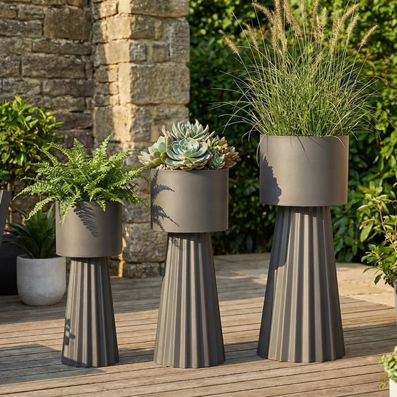 Pots 3pcs Metal Plant Pots with Stand Indoor Outdoor Tall Flower Pots 9.1in 10.6in 11.8in for Living Room Corner Kitchen Office Garden Decor Dark Gray