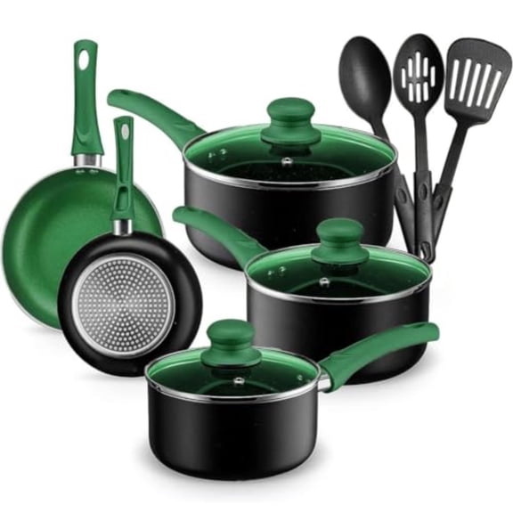 Pots And Pans Set Kitchen Cookware Sets Nonstick Aluminum Cooking Essentials 11 Pieces Green