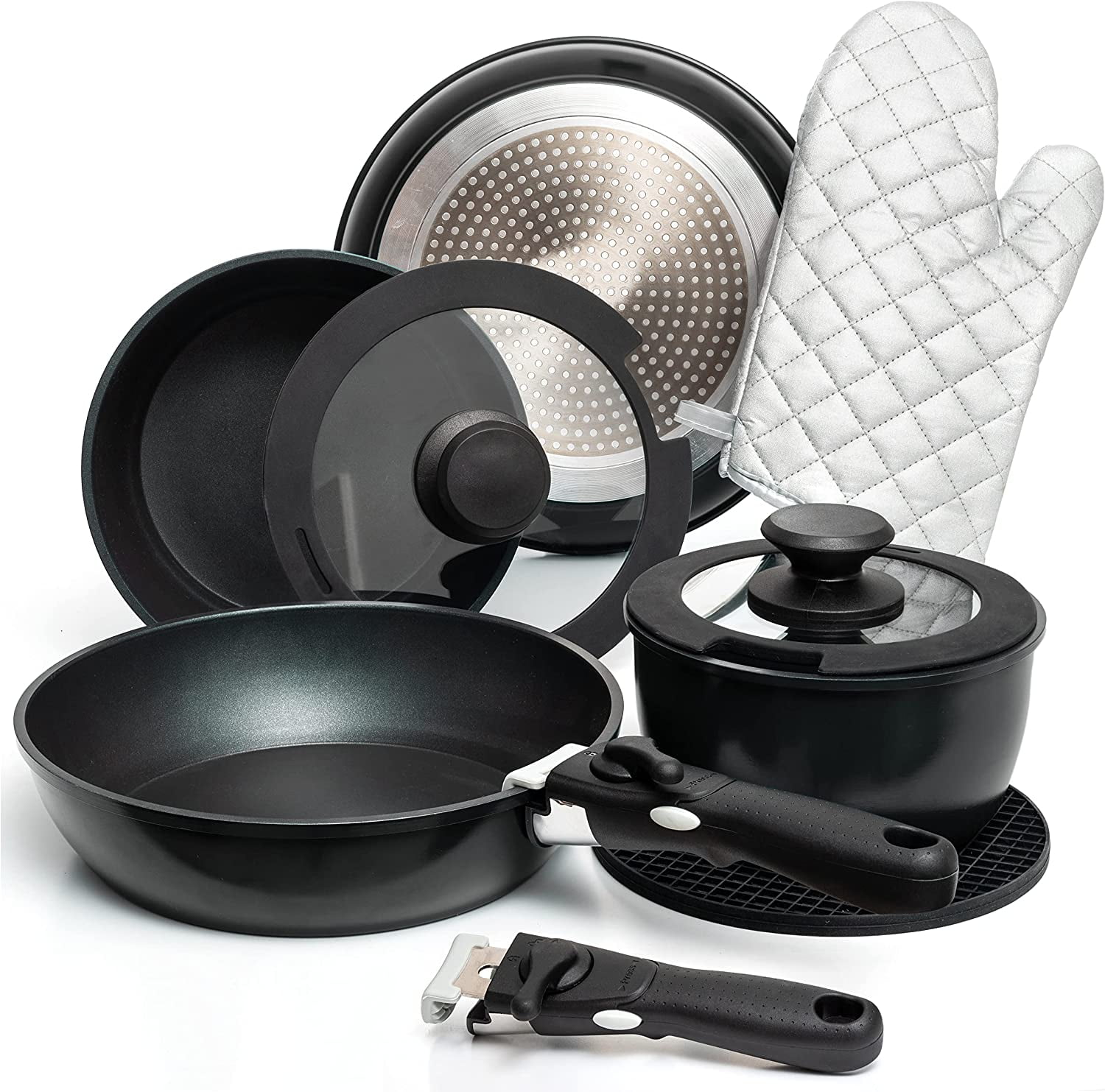 Pots And Pans Set Nonstick, Removable Handle Cookware, Stackable Pots