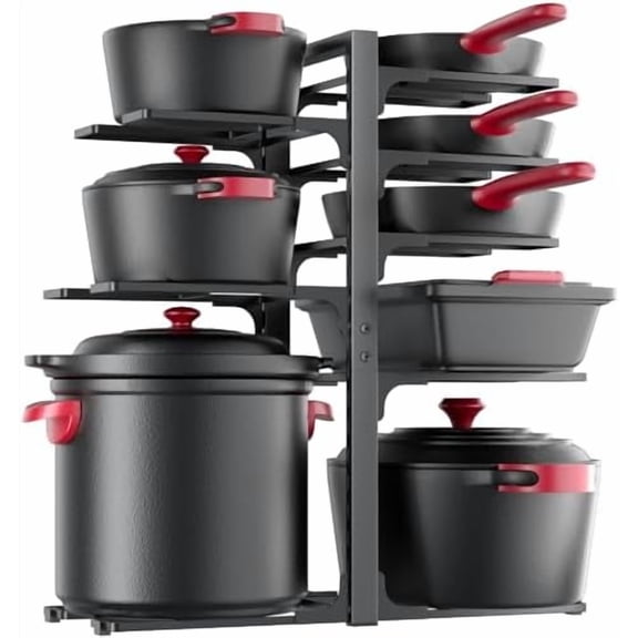 Pots and Pans Organizer under Cabinet 20.8" Height, Heavy Duty Adjustable Pot Pan Organizers inside Cabinet, 8-Tier Kitchen Cabinet Organizers and Storage for Big Stockpots, Heavy Cookware