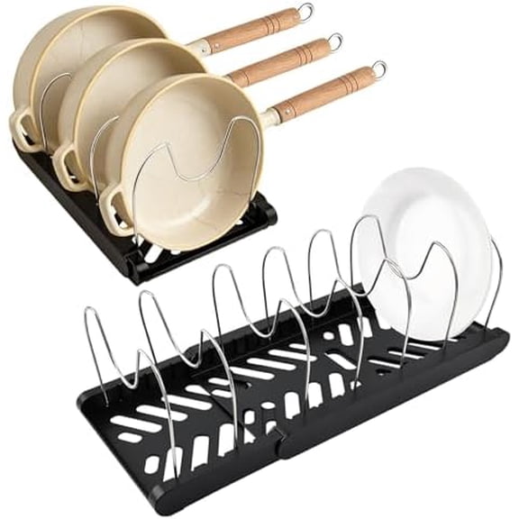 Pots and Pans Organizer for under Cabinet, Expandable Pot Lid Holder with 10 Adjustable Compartment, Pan Organizers inside Cabinet for Lids, Bakeware, Cutting Boards(COLOR:Black)