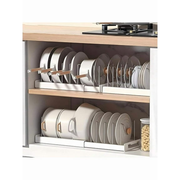 Pots and Pans Organizer for Under Cabinet - Expandable Pot and Pan Organizer Rack with 7 Adjustable Dividers - Heavy Duty Kitchen Cabinet Pan Lid Organizer