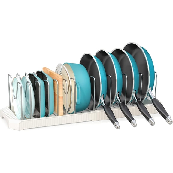 Pots and Pans Organizer for under Cabinet, Pan Pot Organizers inside Cabinet, Expandable Organizer with 12 Adjustable Dividers for Cookie Sheets, Boards, Pot , Cookware - Frying Pan Rack
