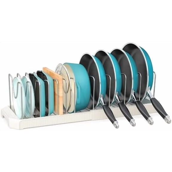 Pots and Pans Organizer for under Cabinet, Pan Pot Organizers inside Cabinet, Expandable Organizer with 12 Adjustable Dividers for Cookie Sheets, Cutting Boards, Pot Lids, Cookware - Frying Pan Rack