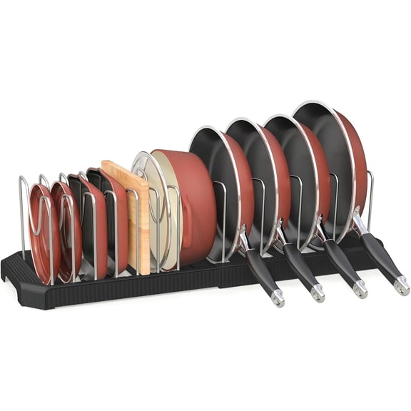 Pots and Pans Organizer for under Cabinet, Pan Pot Organizers inside Cabinet, Expandable Organizer with 12 Adjustable Dividers for Cookie Sheets, Cutting Boards, Pot Lids, Cookware - Pan Rack, Black