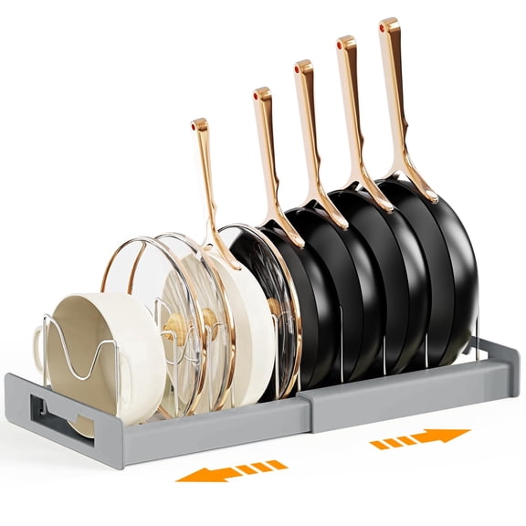 LJSXFI Expandable Pots and Pans Organizer Rack, Pot Lid Organizer Holder with 10 Adjustable Dividers, Storage for Pot Lid, Bakeware, Dishes(Grey)