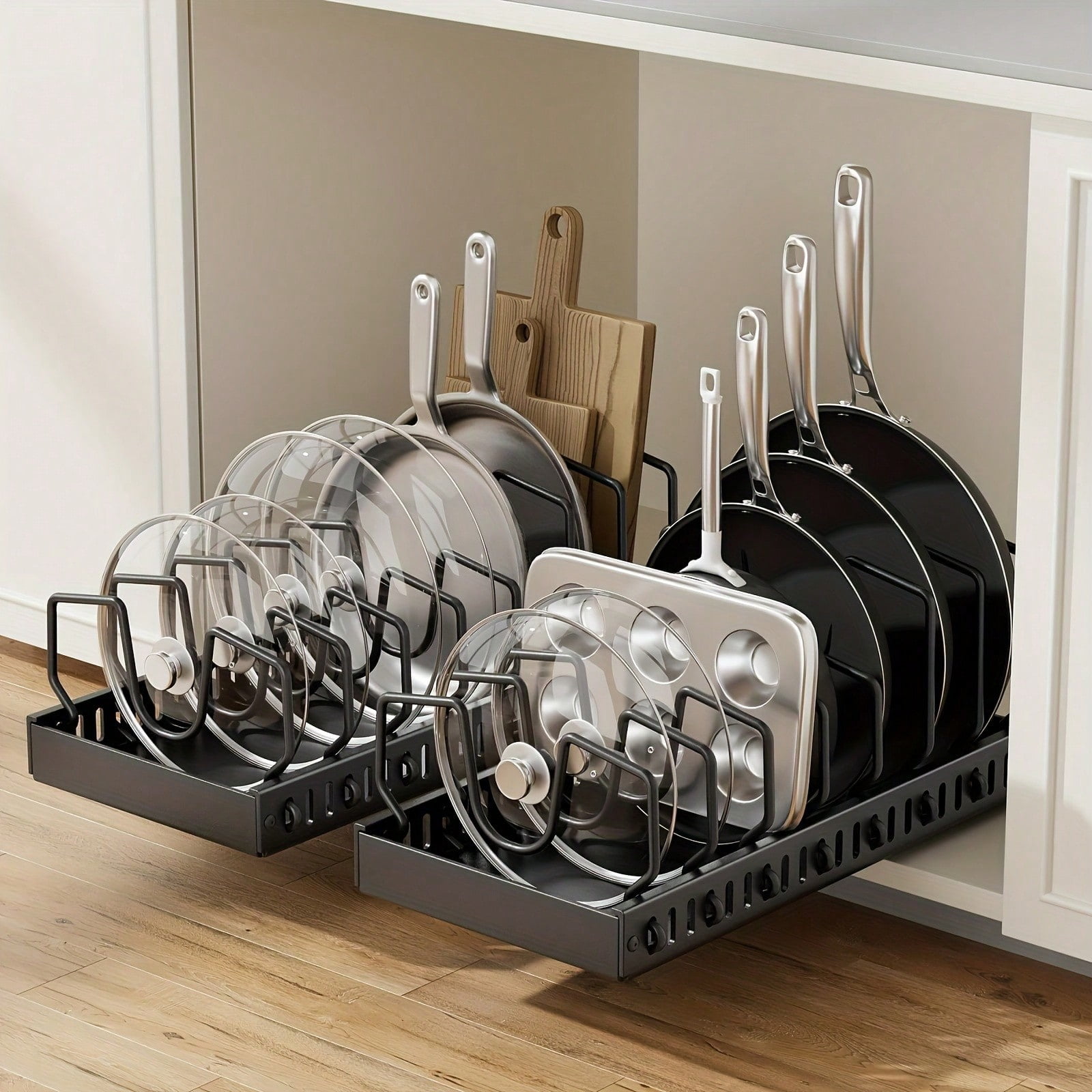 Pots And Pans Organizer Under Cabinet, Pull Out Cabinet Organizers For ...
