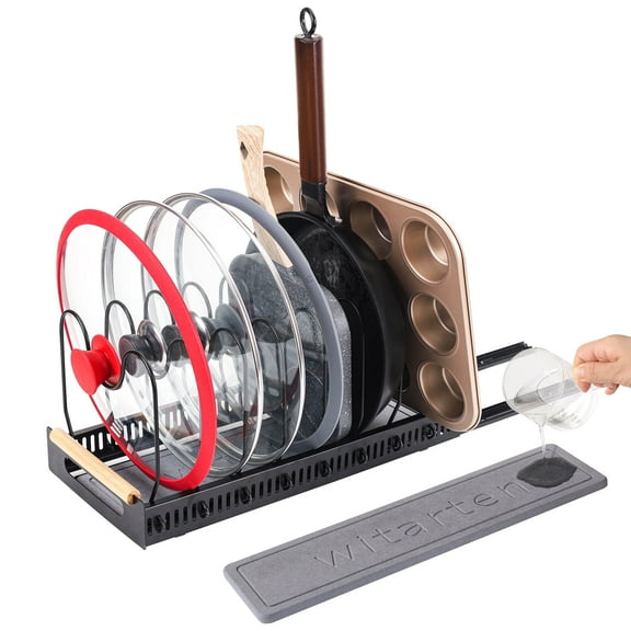 Pots and Pans Organizer for under Cabinet, Pull out Pan Organizers inside Cabinet for Kitchen Cabinet Organizers and Storage with Adjustable Dividers and Handled Divider