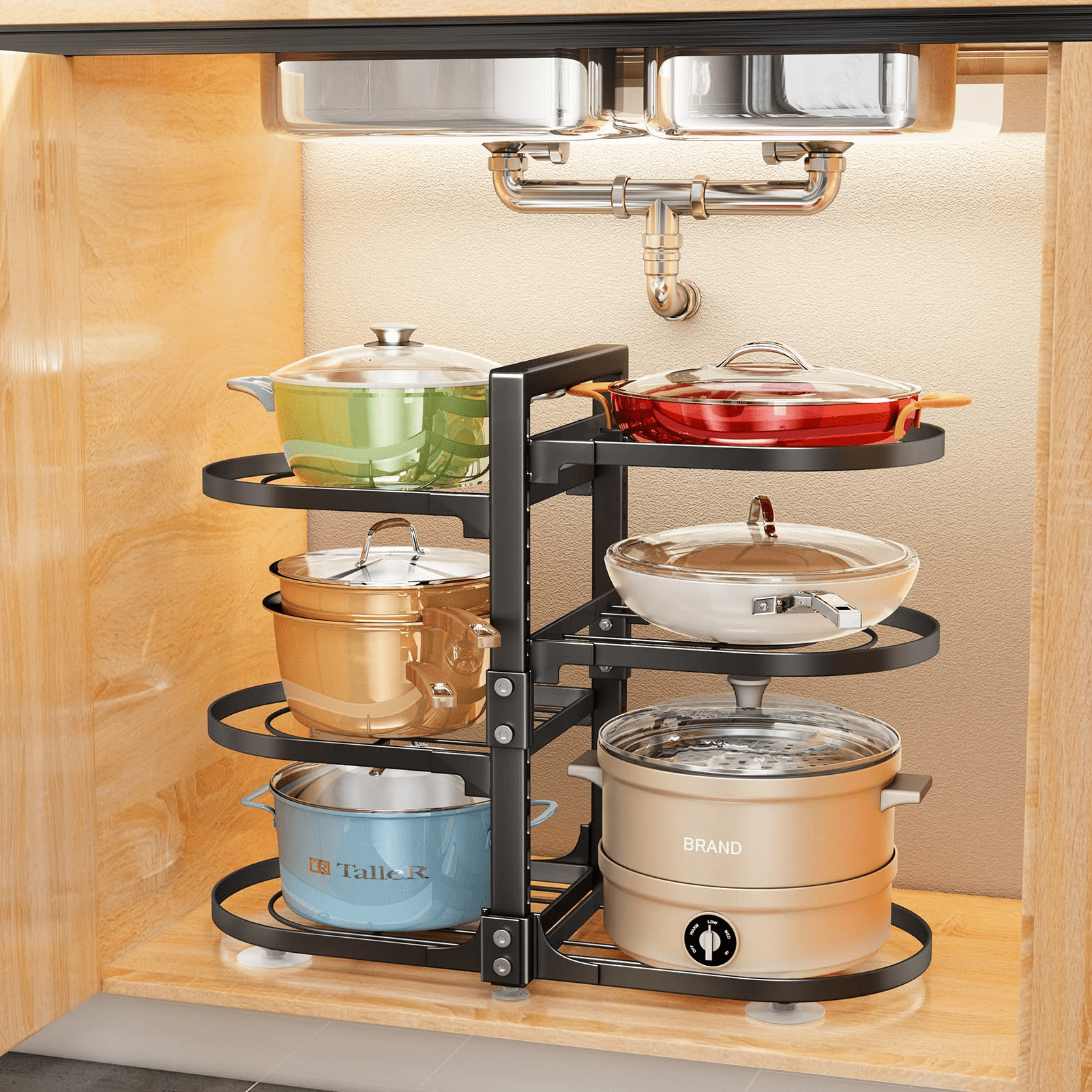 Pots and Pans Organizer for Cabinet, SAYZH 6 Tier Snap-on and Adjustable  Pan Organizer Rack for Under Cabinet, Pot Organizer for Kitchen  Organization