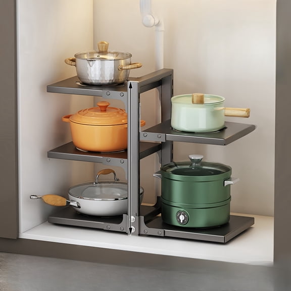 Pots And Pans Organizer For Cabinet Storage, Adjustable 7-Tier Heavy-Duty Pot Rack For Kitchen Organization, Pot Lid And Pan Holder, Kitchen Cabinet Organizer Rack (7 Tiers)