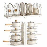 Pots and Pans Organizer,Multi-Layer Thickened Cookware Storage Rack, Dual Use Horizontal Flat Placement & Foldable Vertical Standing Design,Multifunctional Kitchen Cabinet Countertop Pot Holder-White