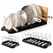 Pots and Pans Organizer Rack for Under Cabinet, Expandable 12.99-22.05 Pot Lid Holder with 7 Adjustable Dividers, Space-Saving Storage for Renters, Small Homes&Cooks Black