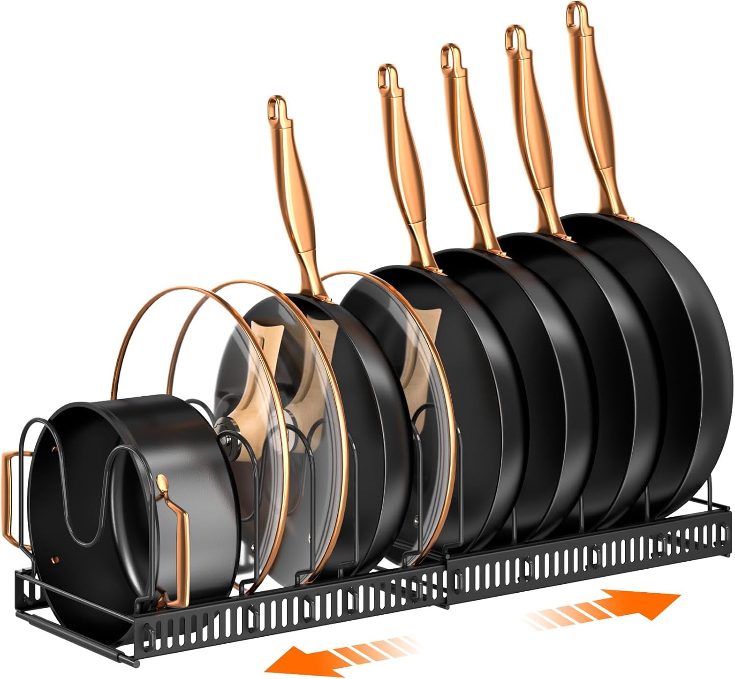 Pots and Pans Organizer Rack for under Expandable Pot Lid