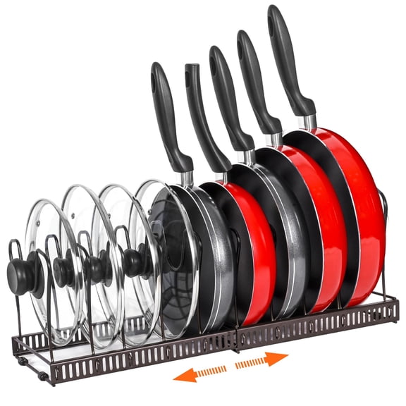 Pots and Pans Organizer Rack for Cabinet,Expandable Pot Lid Kitchen Cabinet Organizer Holder with 10 Adjustable Compartment Cutting Board Organizer for Pan Lid,Bakeware