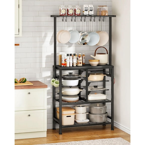 Pots and Pans Organizer Rack, Kitchen Bakers Rack, Multi-Tier Storage Shelf, Kitchen Island Table, Cooking Rack with Pots and Pans Storage, Black TPR60BB