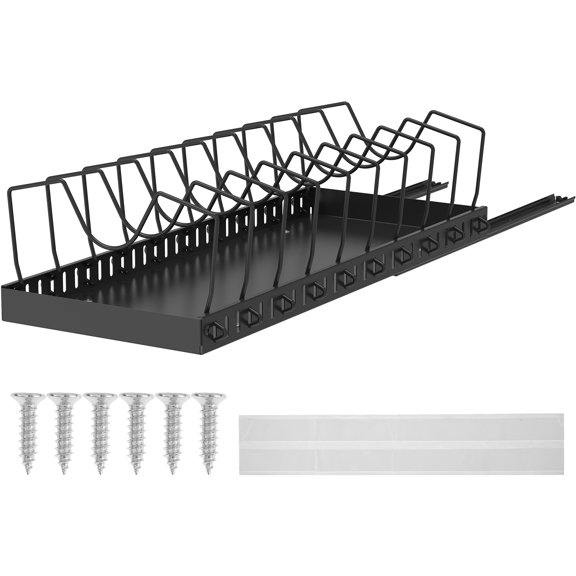 Pots and Pans Organizer Rack Pull Out Pot Lid Organizer Holder with 10 Adjustable Dividers Pot and Pan Storage Organizer Under Cabinet Space Saving Pan Organizers for Kitchen Cabinet