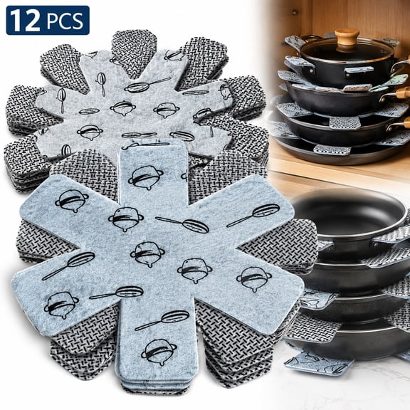 Pots and Pans Protectors for Stacking, 12-Piece Pan Dividers (10, 14, 15") to Prevent Scratches, Stackable Cookware Protectors for Non-Stick Pots, Kitchen Organizer
