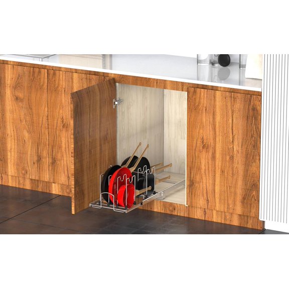 Pots and Pans Pull Out Organizer Under Cabinet Adjustable Slide Out Pan Pot Lid Rack Holder Wire Dividers Kitchen Organization Full-Extension Rail 12" W X 20" D