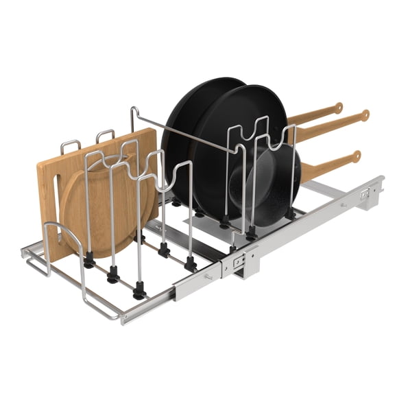 STORKING Pots and Pans Pull Out Organizer Under Cabinet, Adjustable Slide Out Pan and Pot Lid Rack Holder, Wire Dividers Kitchen Organization and Storage, Full-Extension Rail 12" W x 20" D