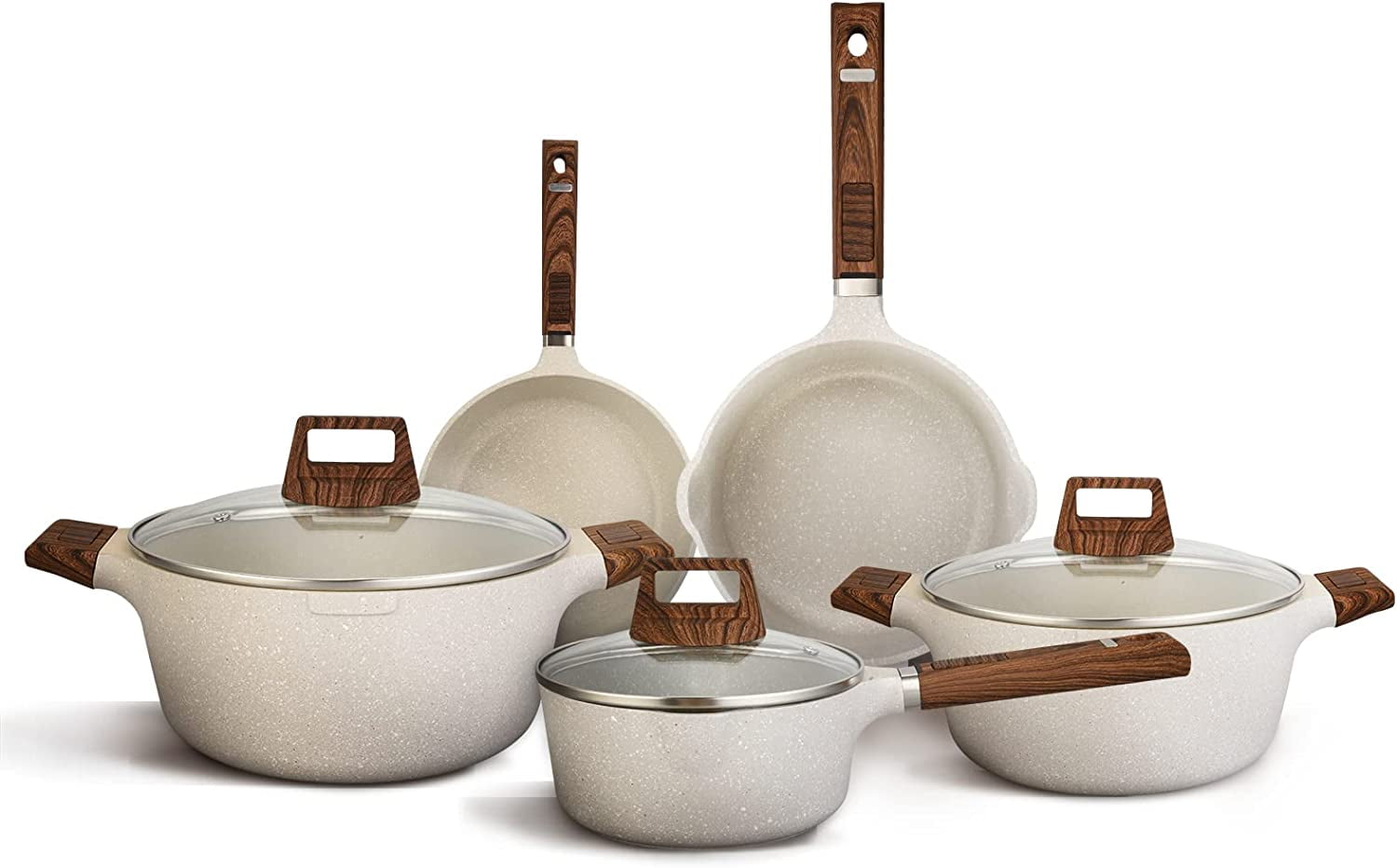 Pots and Pans Set G.a HOMEFAVOR Kitchen Nonstick Cookware Sets Granite Frying Pans for Cooking