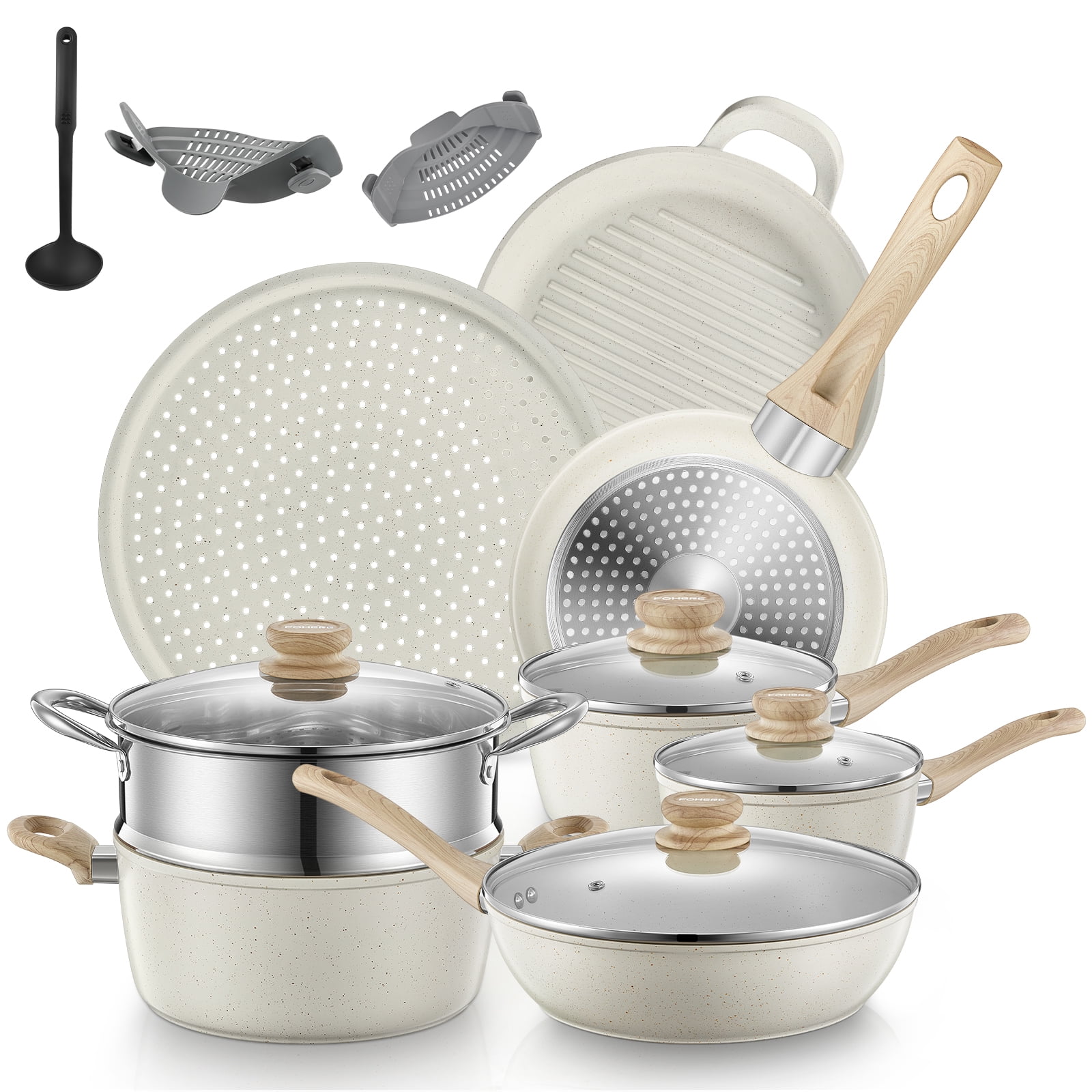Pots and Pans Set with Lids 15 PCS, Aluminum Nonstick Induction