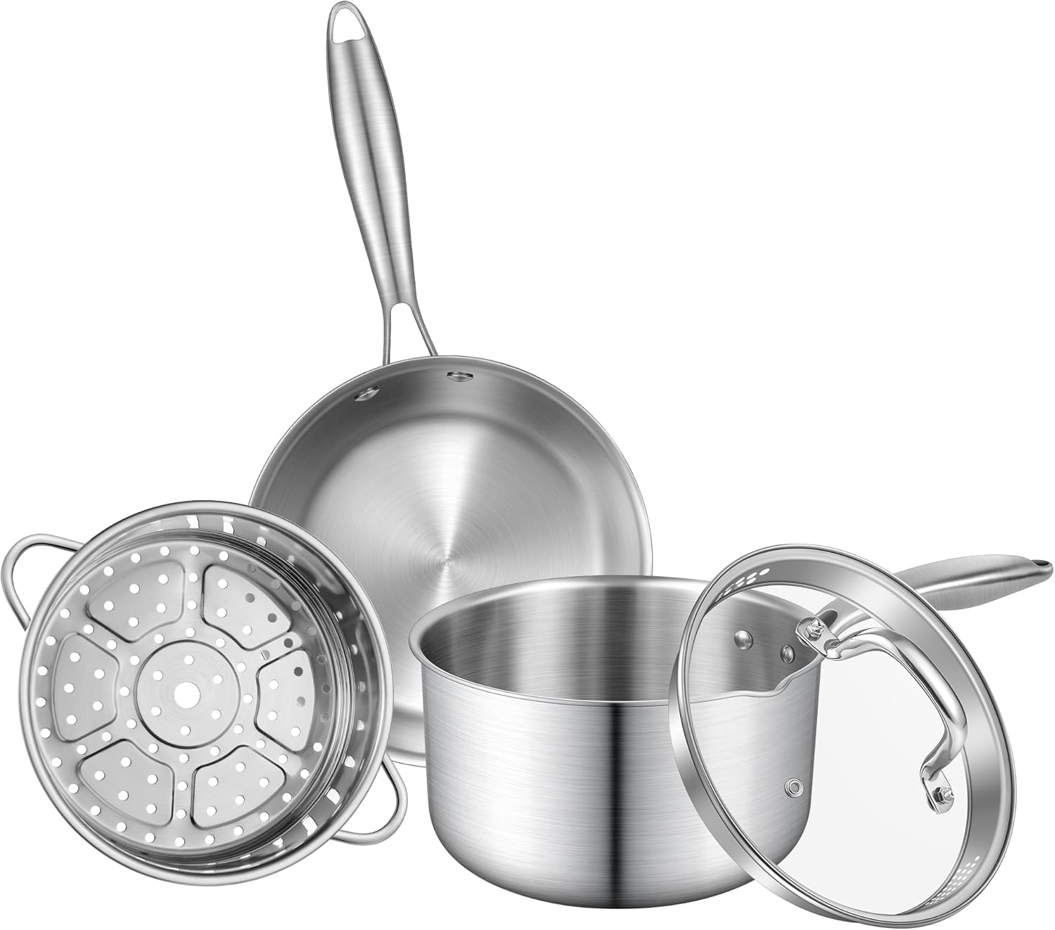 Pots and Pans Set- Tri-ply Full Body Stainless Steel Cookware Set, 3.5 ...