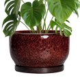 thumbnail image 1 of Pots for Plants 10 inch Round Ceramic Planter with Saucer & Drainage, Modern Flower Pot with Drainage & Saucer Hole for Indoor Plants, Housewarming Gift, Leopard Red, 1 of 7