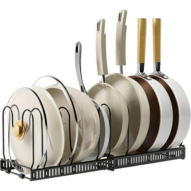 Pots and Pans Organizer,Expandable Pot Lid Holder 10 Adjustable Compartment Rack for under Cabinet