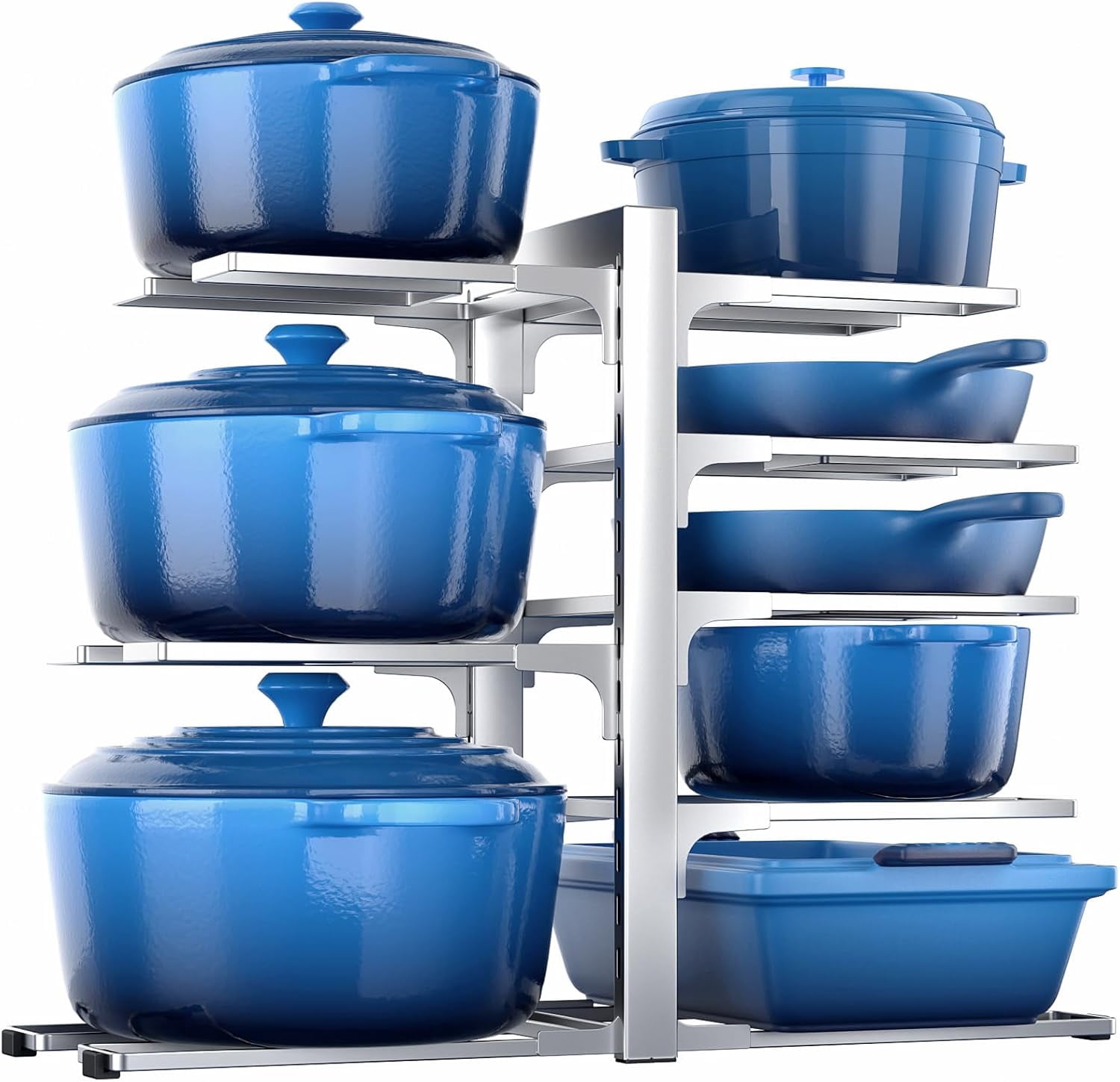 Pots and Pans Organizer for Cabinet 16.6" Height, 8 Tier Adjustable Pan ...