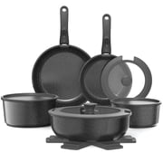 YASHE 15-Piece Nonstick Cookware Set with Detachable Handles, Stackable Granite Pots and Pans Set, Induction Compatible, Oven Safe, Space-Saving Kitchen Set for RV & Small Apartment