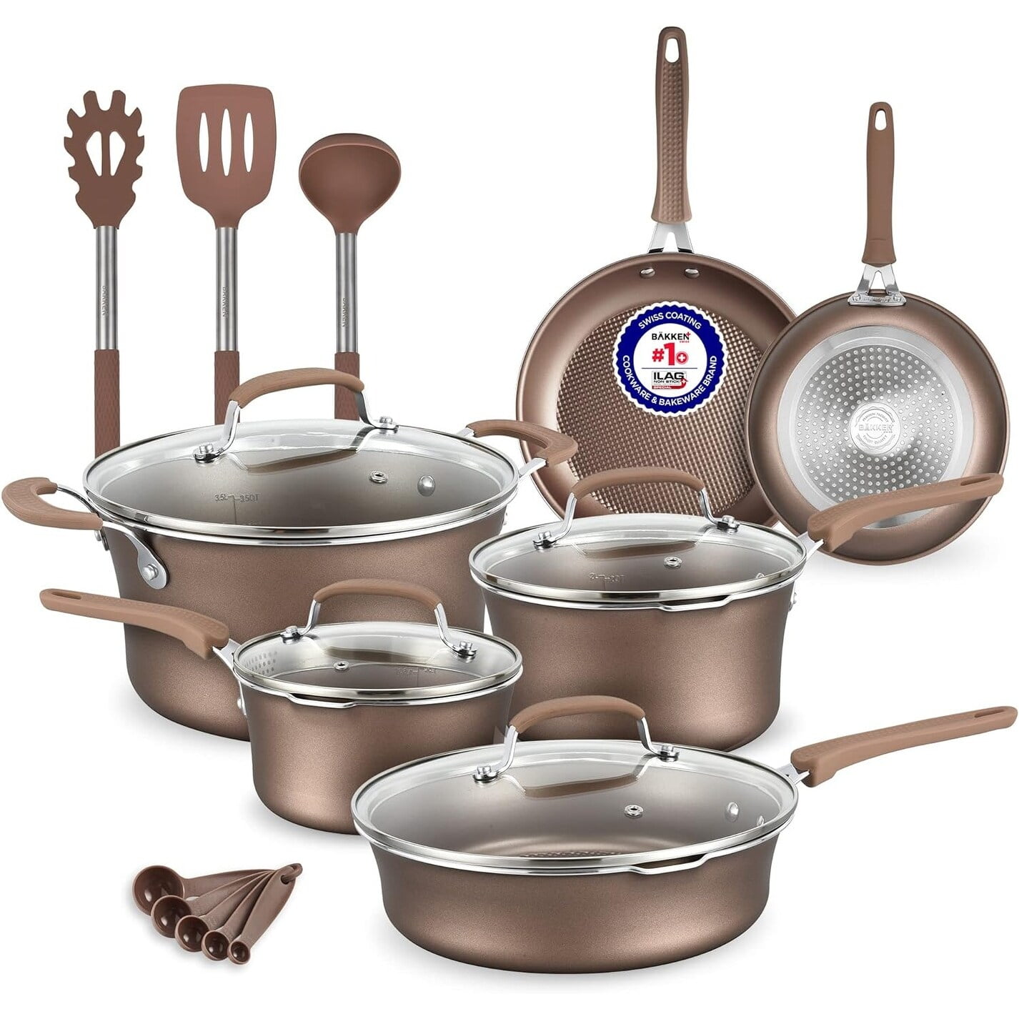 Golden 14-Piece Non-Stick Carbon Steel Cookware Set