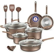 Bakken- Swiss Pots and Pans Set   14 Piece   Non-Stick Professional Home Kitchenware   Cooking Pots with Lids   Suitable for Gas, Electric, Ceramic and Induction Counter Cooktops - Golden