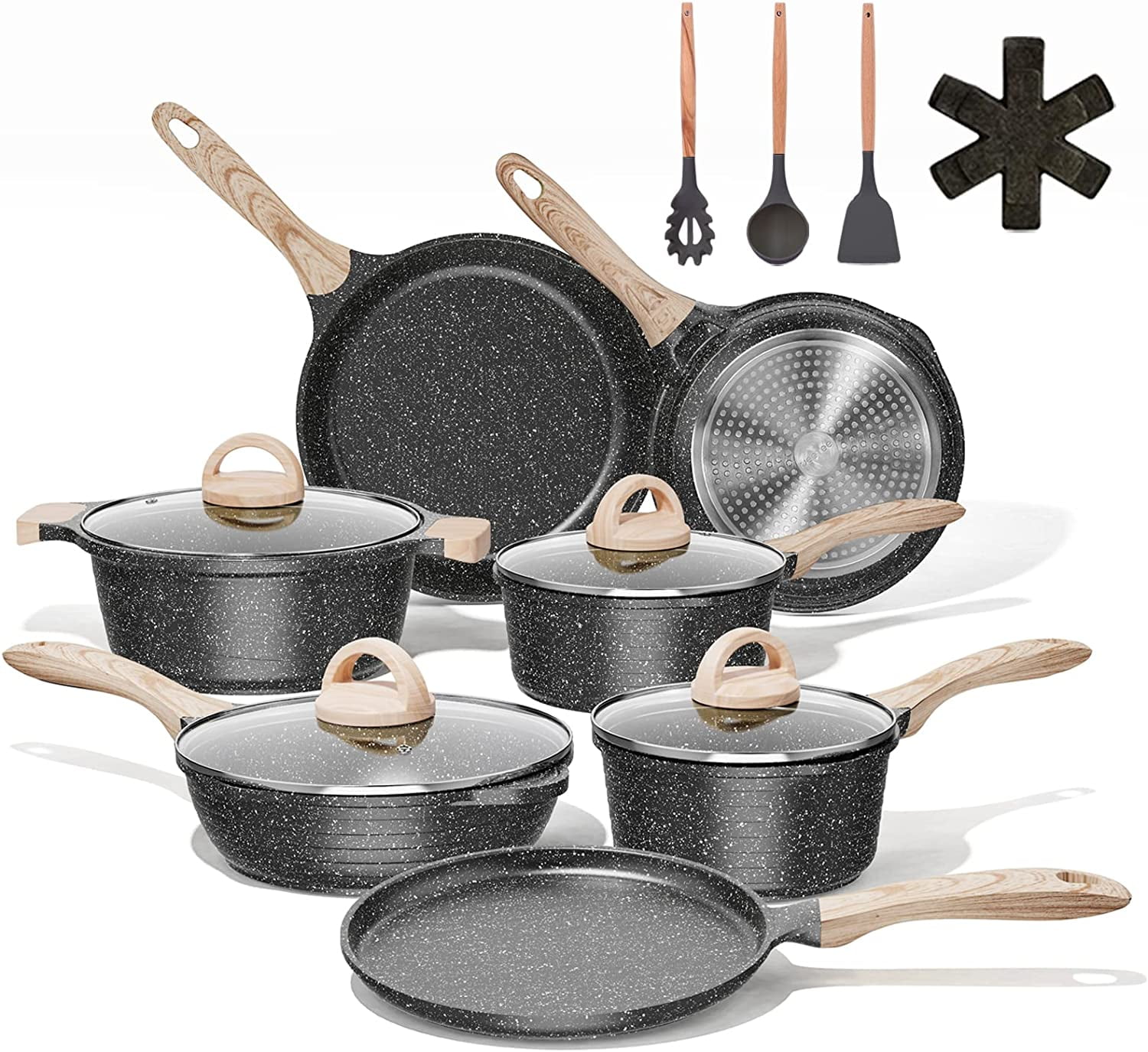 Pots and Pans Set Nonstick Induction Cookware Sets, 21 Pcs w/Frying Pan, Saucepan, Sauté Pan