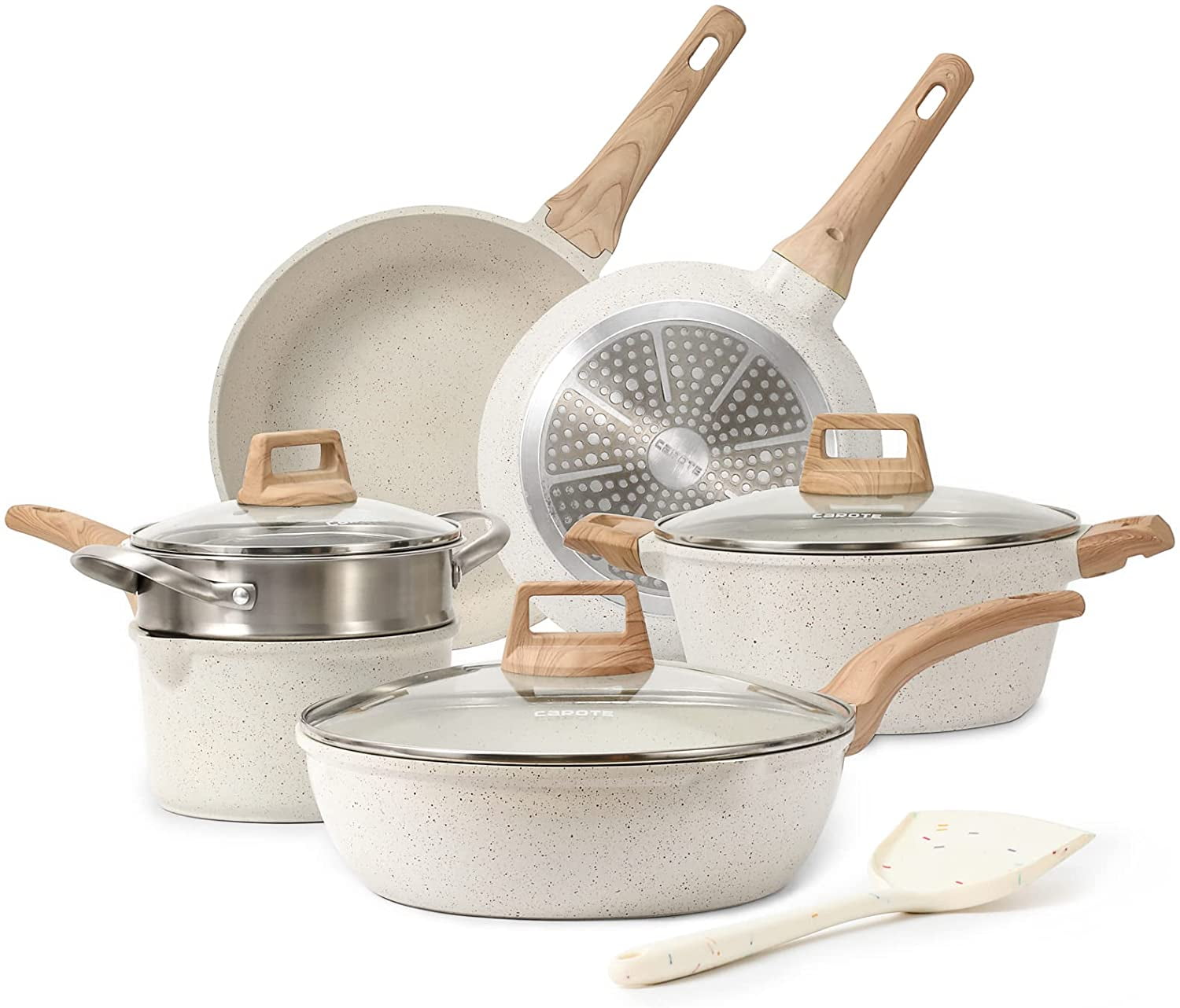 CAROTE Pots and Pans Set Nonstick, White Granite Induction Kitchen Cookware  Sets, 10 Pcs Non Stick Cooking Set w/Frying Pans & Saucepans(PFOS, PFOA  Free) in 2023