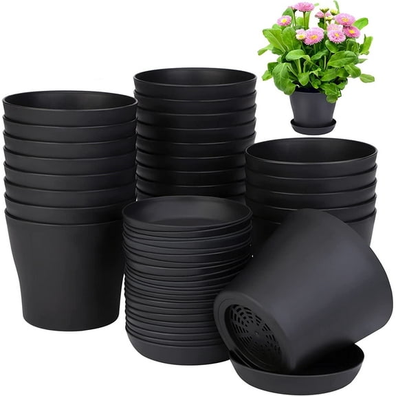 Pots for Plants, 8 Pack 4 inch Plastic Planters with Multiple Drainage Holes and Trays - Plant Pots for All Home Garden Flowers Succulents (White)
