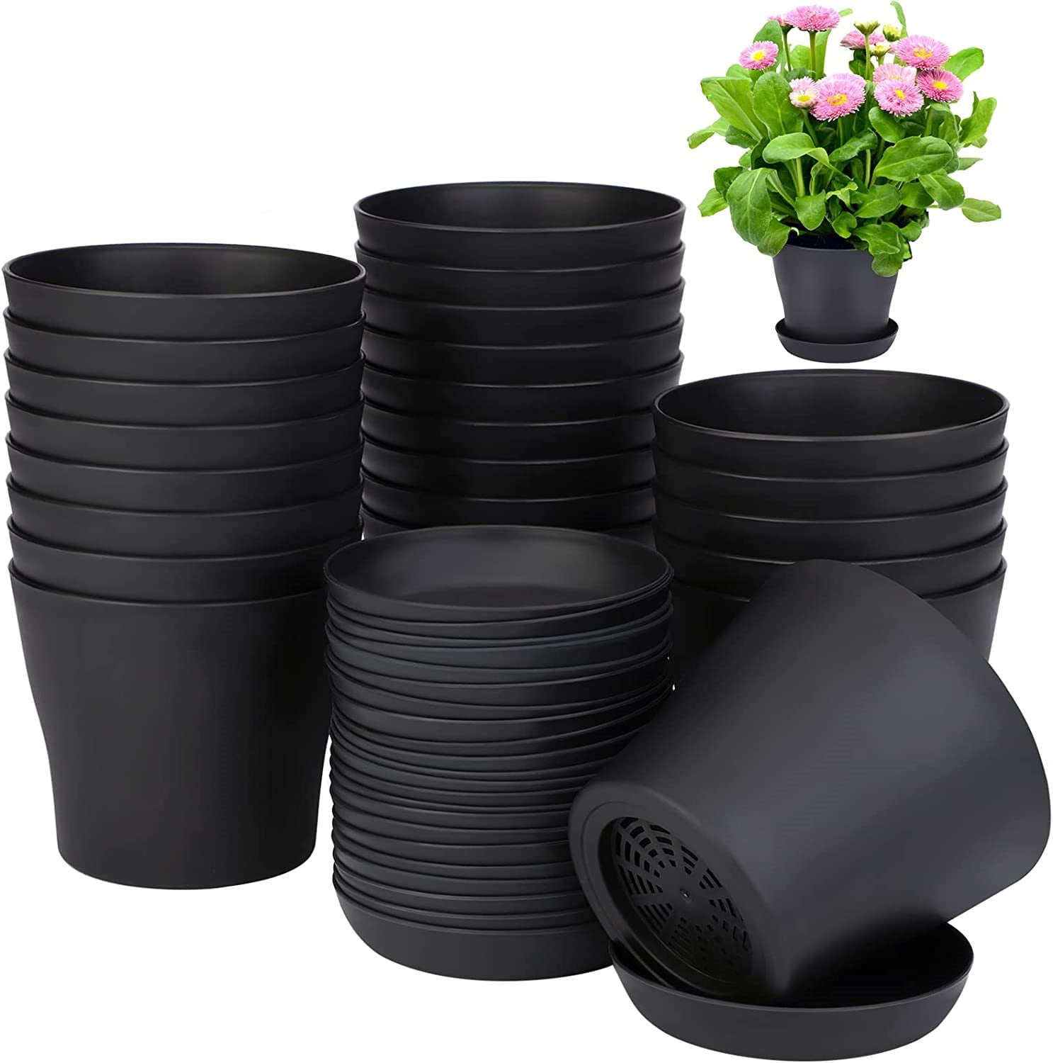 Pots for Plants, 8 Pack 4 inch Plastic Planters with Multiple Drainage