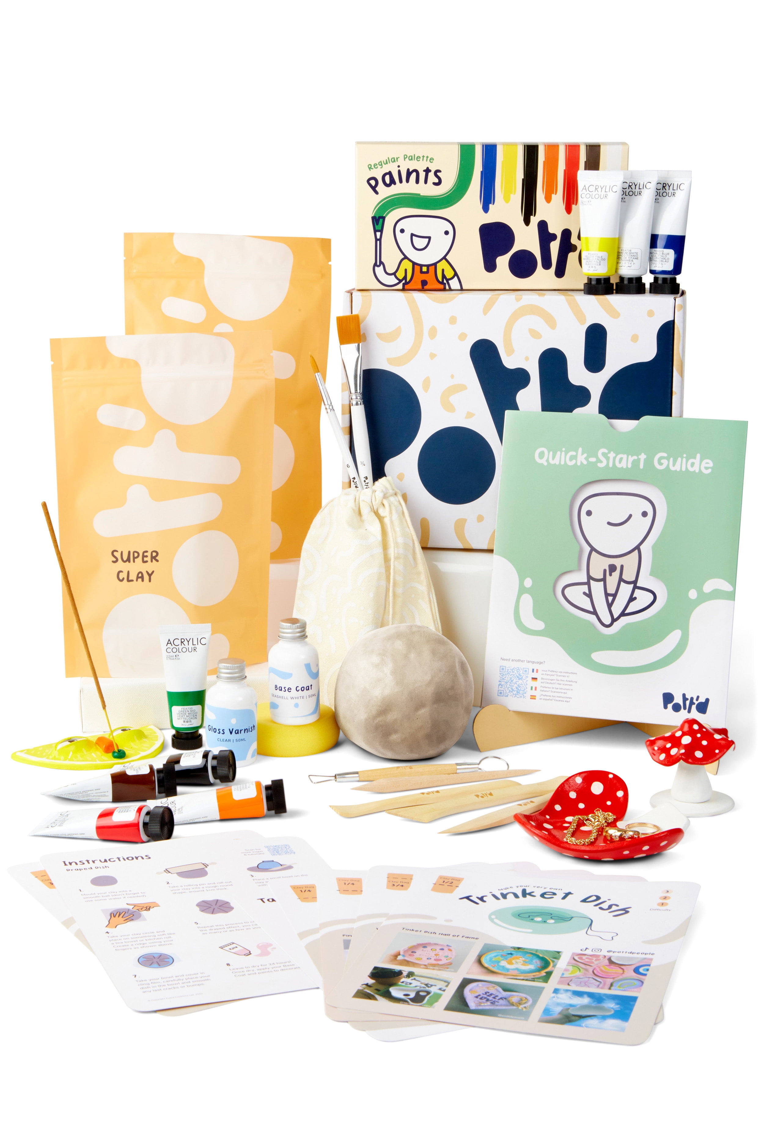 Pott'd Home Air-Dry Clay Pottery Kit for Beginners & Adults. Kit Includes: Air-Dry Clay, Tools, Paints, Brushes, Sealant, How-to-Guide