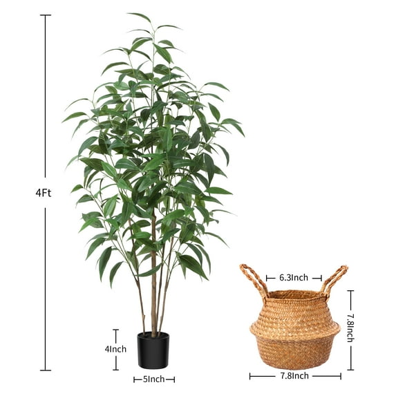 Potted 4FT Artificial Multi Trunk Eucalyptus Tree With Handmade Seagrass Basket for Office Daily Home Decor, 4 lb, DR.Planzen.