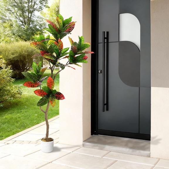 Potted Artificial Fiddle Le-af Fig Tree - Evergreen Tropical Faux Plant for Home Living Room & Office Decor