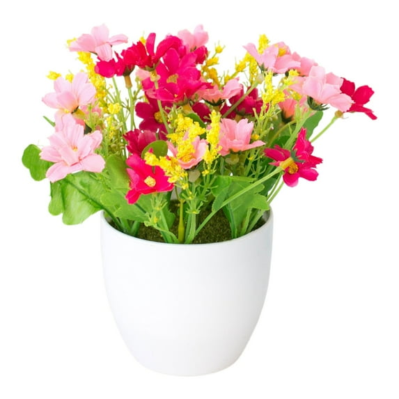 VINOIC Potted Artificial Flowers, Faux Chrysanthemum in Pot for Home Desktop Decoration