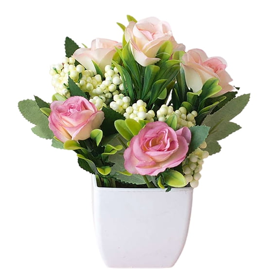 Potted Artificial Flowers, Silk Rose Arrangements Flowers Bouquets with Vase Dinning Table Centerpieces Dormitory Bedroom Kitchen Decoration