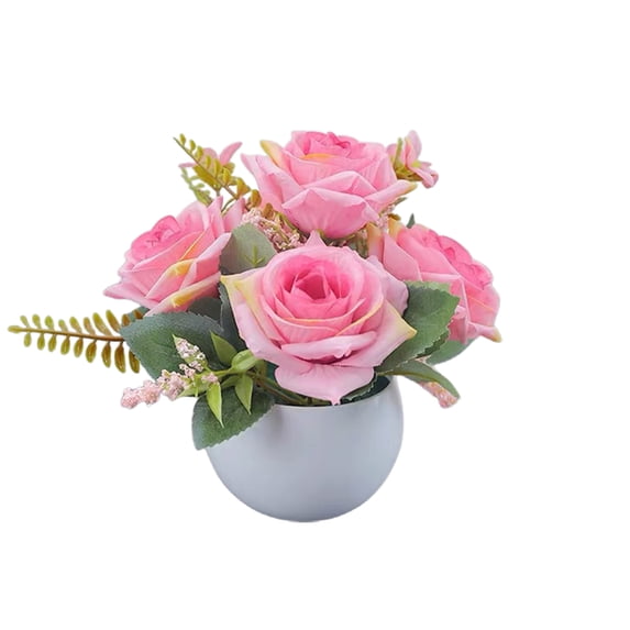Potted Artificial Flowers, Small Fake Plants Faux Flowers in Pot, Mini Potted Plants for Indoor Outdoor Home Kitchen Office Table Centerpiece Decoration, Fake Flowers in Vase, 1Pc(Pink3,5.9x4.7")