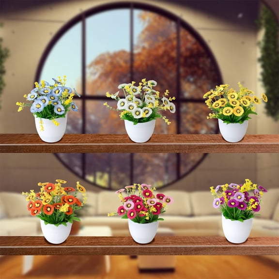 Potted Artificial Mum Flower - PE & PVC Plastic Desktop Plant for Home Decoration, Office Shelf & Table Centerpiece - Rose Red
