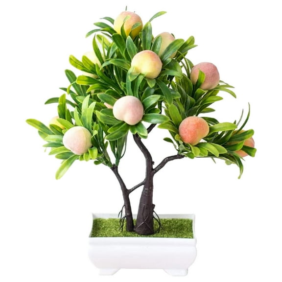Artificial Peach Tree Potted Plants 10 Inch Artificial Fruit Bonsai Tree Small Tree Pot For Home, Office, And Garden Decor