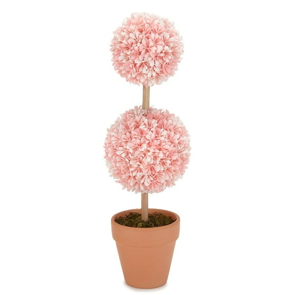 Colorful Faux Boxwood Collection - Pink Potted 2-Tier Topiary