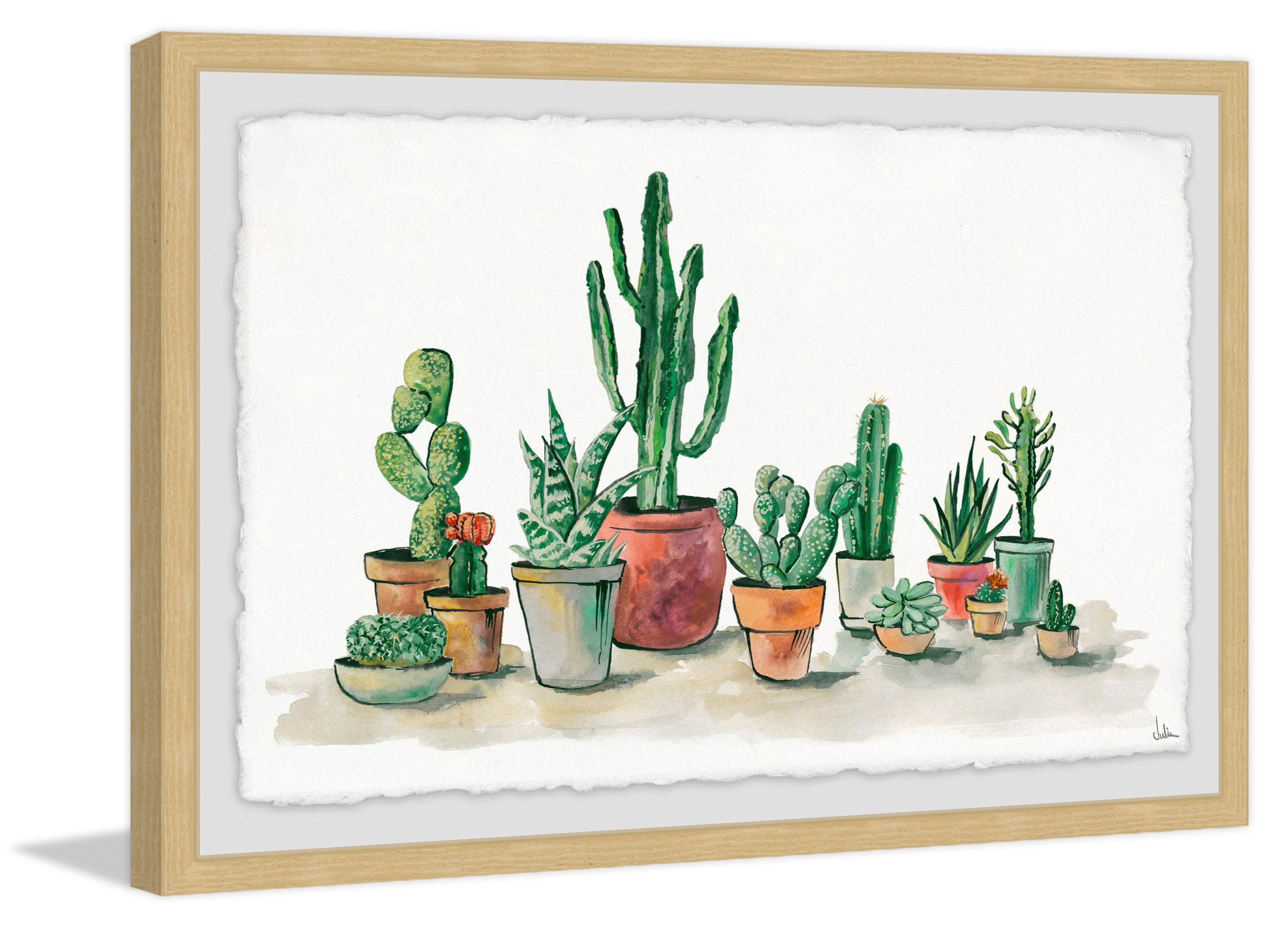 Potted Cacti Framed Painting Print