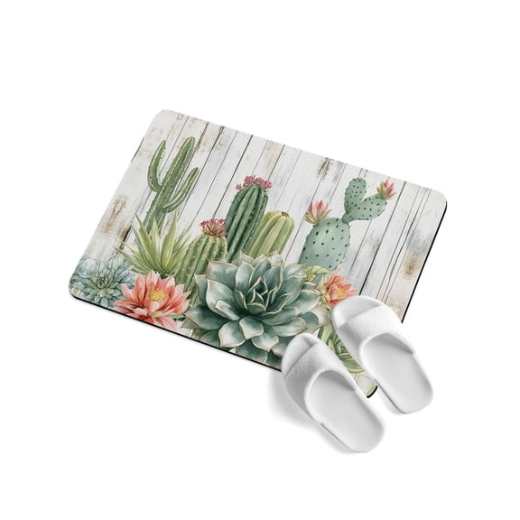 Potted Cacti Succulents Soft Diatomaceous Earth Mat, Farmhouse Botanical Rustic Absorbent Bath Mat Non Slip Rubber Backed Quick Dry Doormat Fit Under Door for Bathroom Kitchen 16"x24"