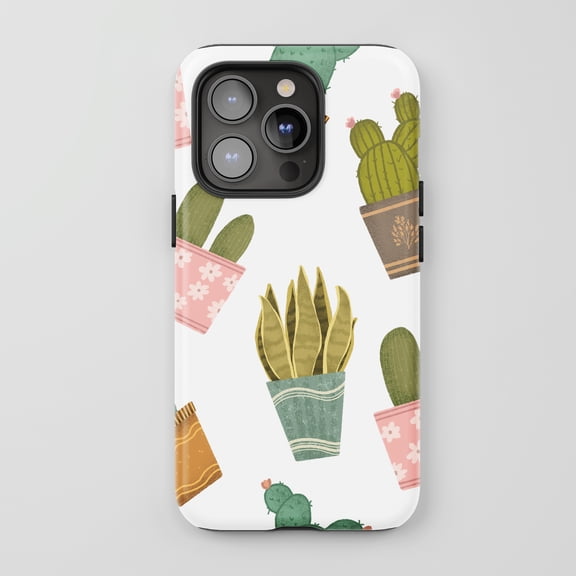 Potted Cactus Succulent Plants For All iPhone Series Protective Phone Case Cute Botanical Garden White Green Pink