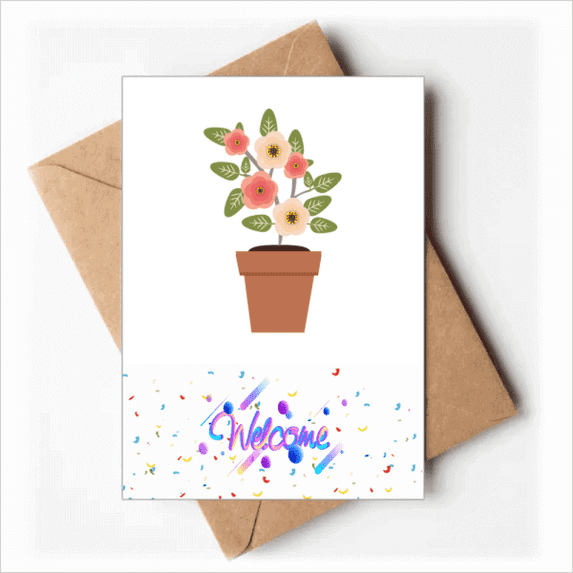 Potted Flower Simple Art Deco Fashion Welcome Back Greeting Cards Envelopes Blank