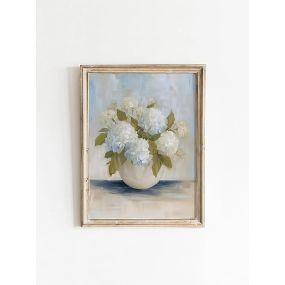 Potted Flowers Wall Art Soft Blue Hydrangea Muted Vintage, Unframed Paper Poster 8x10in